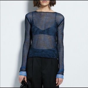 Blue Helmut Lang Sheer Layer Long Sleeve Mesh Top